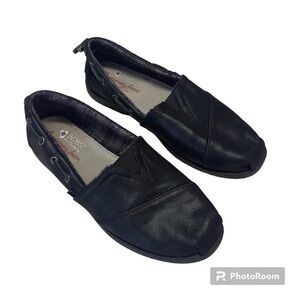 Bobs Sketchers Size 7 Black Loafer Slip On Comfort Shoes Fabric Women